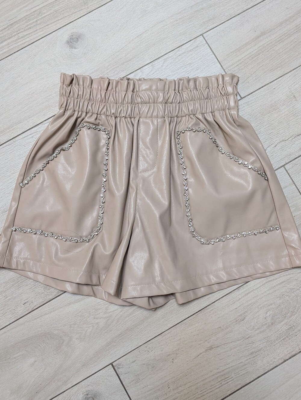 Blue B. Faux Leather Elastic Waist Shorts with Embellished Pockets